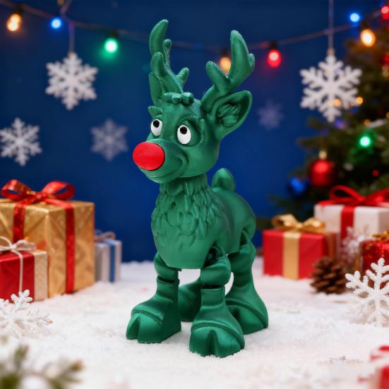 Фигурка оленя с красным носом, подвижный рождественский олень, коллекционный олень с гибкими суставами, праздничное украшение, подарок к празднику