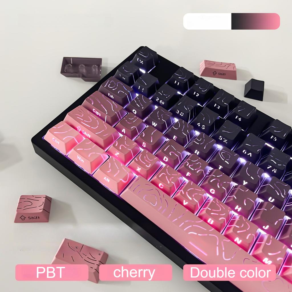 Xiaomi Gradient Translucent Lines Sided Printed Keycaps 133keys for Mechanical Keyboard Blackberry Purple Grey Blue Key Caps Cherry PBT