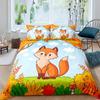 Girls Cartoon Fox Duvet Cover Set Cute Fox Bedding Set Kawaii Animals Comforter Cover Botanical Floral Bedspread Cover Full Size
