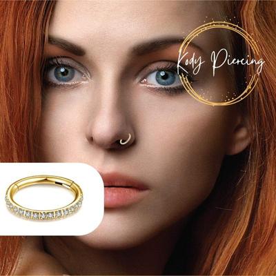 Кольцо-кликер KODY PIERCING из желтого золота 14 карат, инкрустированное белыми кристаллами