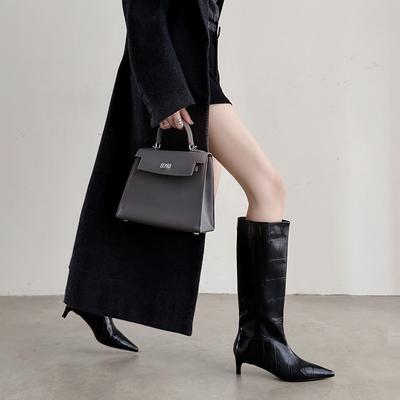 Мода 2025 Осень Женские Сапоги Спилок Женская Обувь Острый Носок Тонкий Каблук Слипоны Сапоги до Колена Западные Современные Женские Сапоги