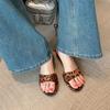 Niche leopard print round head open-toed one-word slippers for women, beautiful summer wear, sexy casual versatile slope and cool slippers for women