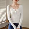 Spring Long Sleeved Slim Fit Base Shirt Button Down T-shirt Top For Women