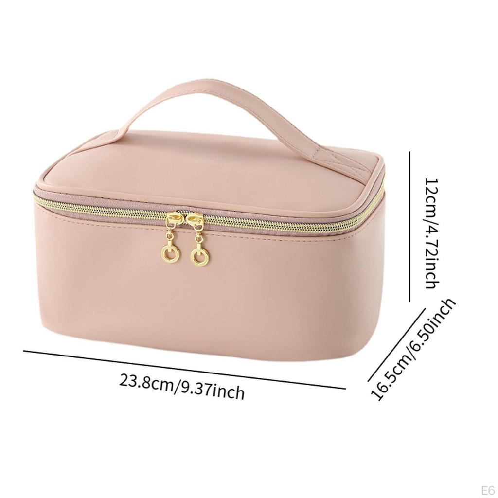 Cosmetic Bag Organizer Lightweight Pouch Essentials with Handle and Divider PU Portable Polyester