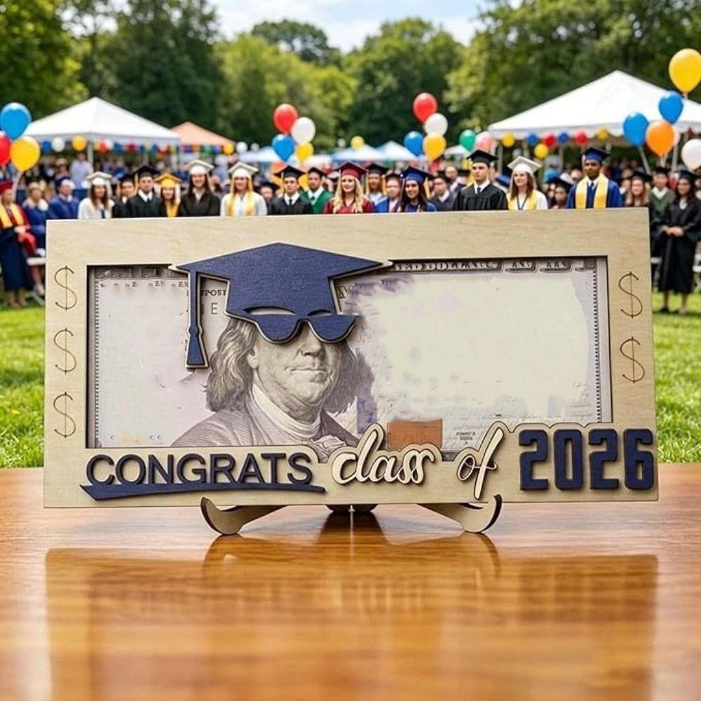 Double-Layer Graduation Money Holder Pull-Out Card Unique Keepsake Wooden Money Holder Graduate Cap Shaped Gift Card Holder