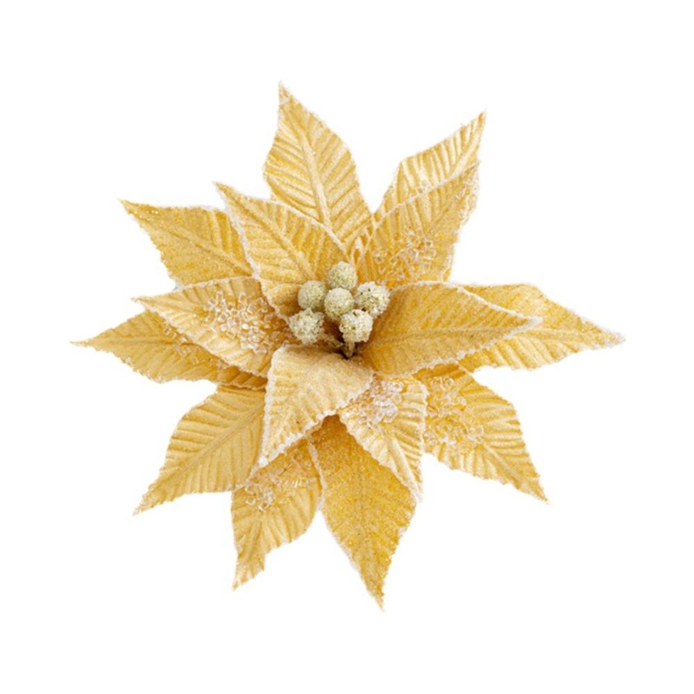 Luxurious Faux Velvet Christmas Flower Elegant Realistic Xmas Tree Ornaments with Ice Crystal Handmade Eternal Flower Home Decor