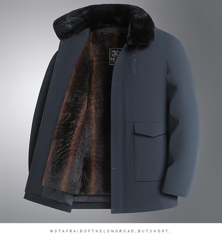 Мужская куртка большого размера в стиле business casual с флисовой подкладкой и съемным меховым воротником - Зимняя коллекция 2025