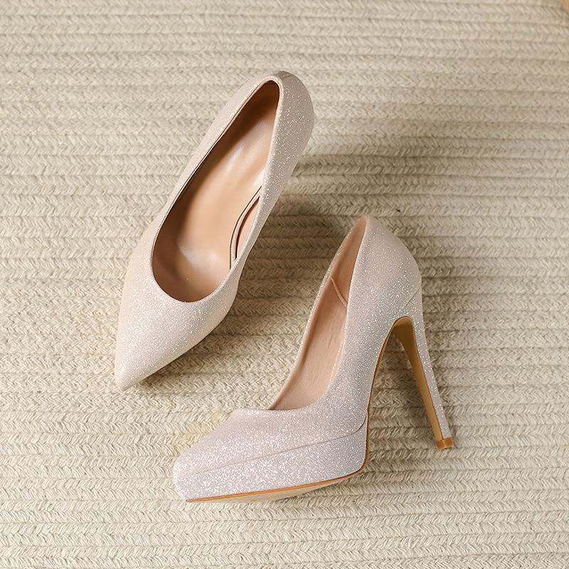 Мода 2025 Женские туфли-лодочки Задний Высокий каблук Сексуальный Тонкий каблук Высокие каблуки 12 см Остроносые лодочки Женская обувь Платформа Свадебная обувь