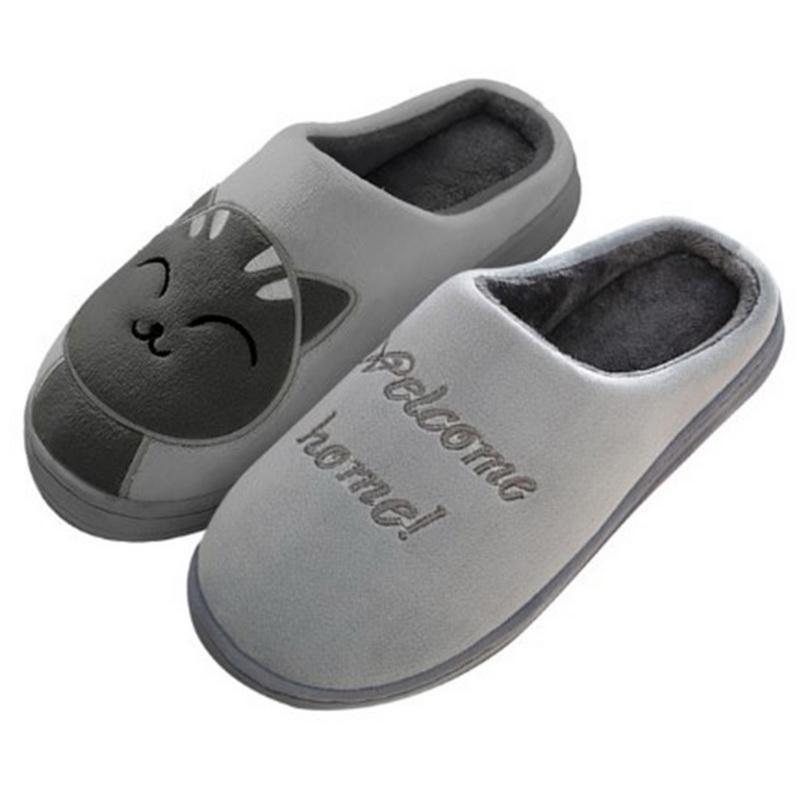 Женские зимние домашние тапочки с мультяшным котом, противоскользящие мягкие теплые плюшевые домашние тапочки для пар, напольная обувь для спальни