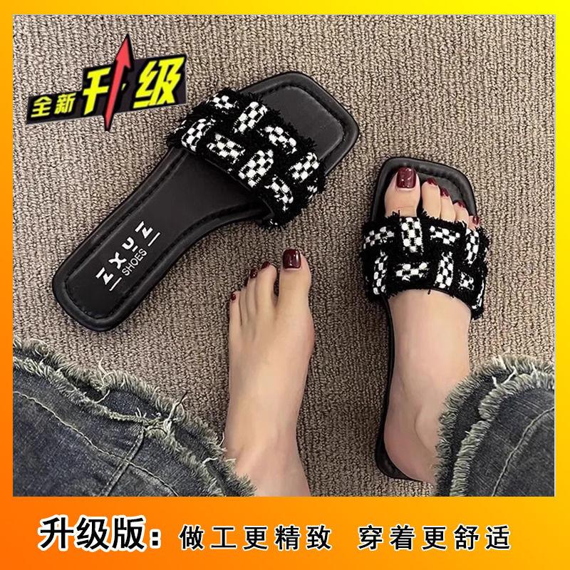 Casual outerwear one-word slippers women's summer 2024 new flat-bottomed versatile fairy style shoes beach cool slippers