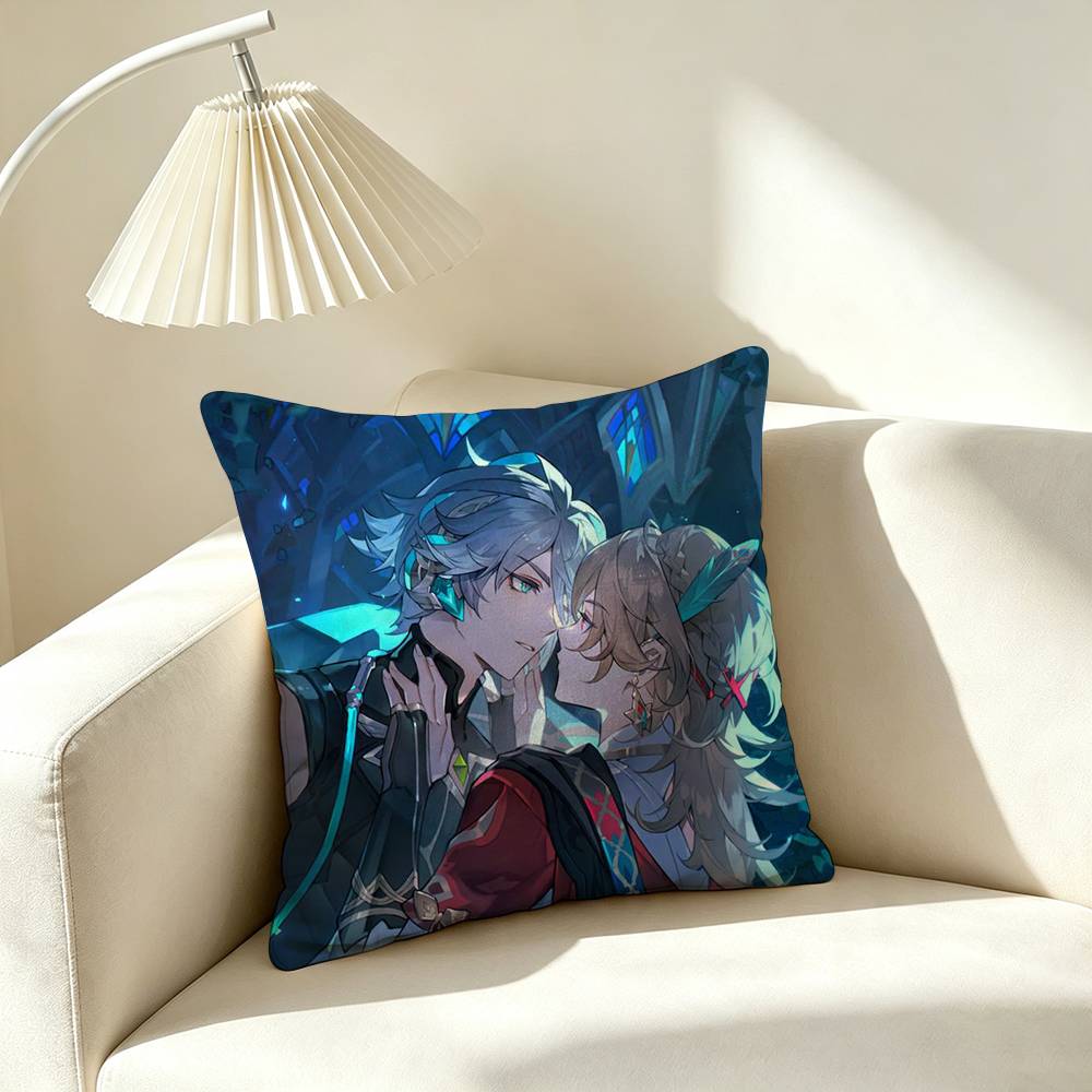 A-Alhaitham Kaveh Genshin Impact Square Double-Sided printed Pillow Case Bedroom Bedside Pillow Sofa Cushion Cover
