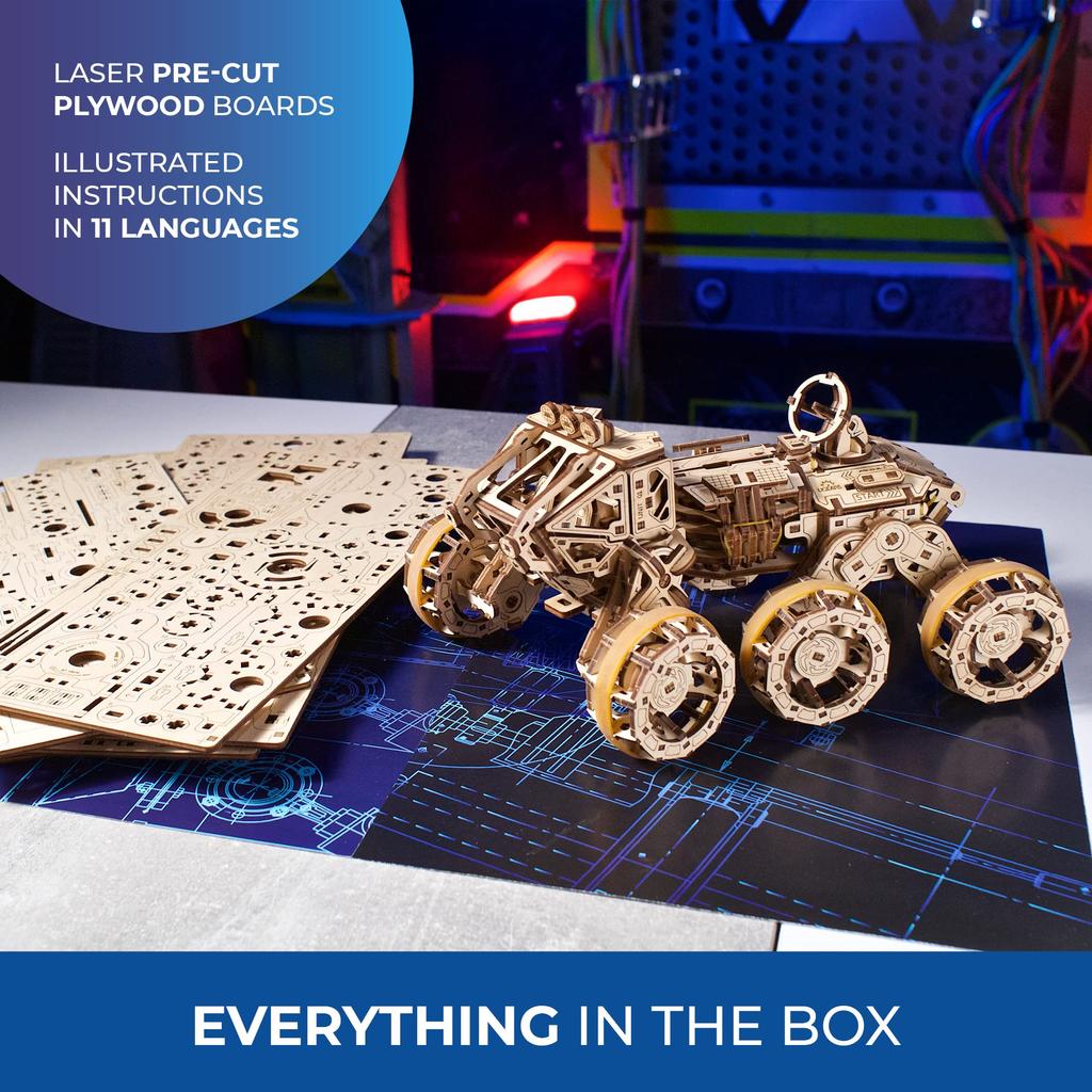 Ugears Manned Mars Rover Drive 70206 Wooden 3D No Glue or Tools Required 6-Wheel Puzzle, Puzzle,