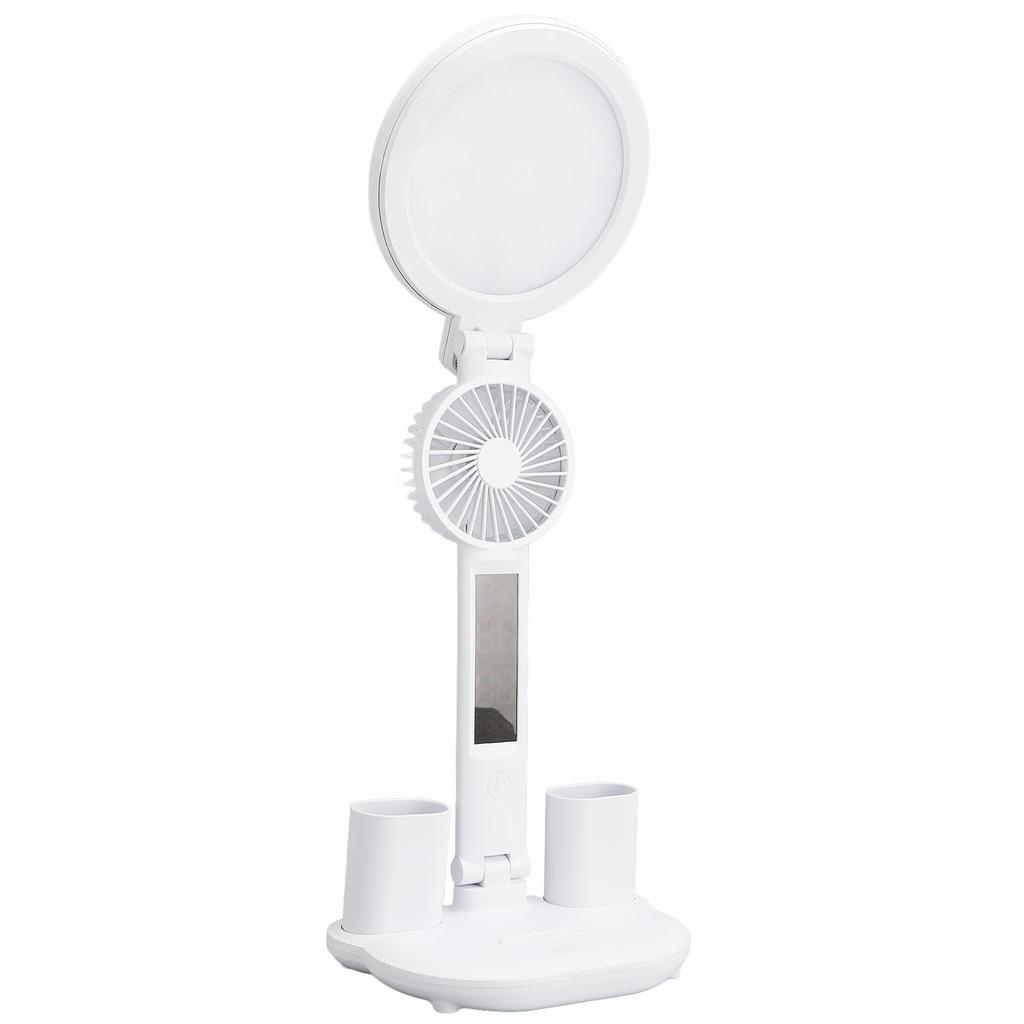 Светодиодная настольная лампа с вентилятором, держателями для ручек, складная, плавная регулировка яркости, USB-порт, часы, дата, температура, светодиодный дисплей