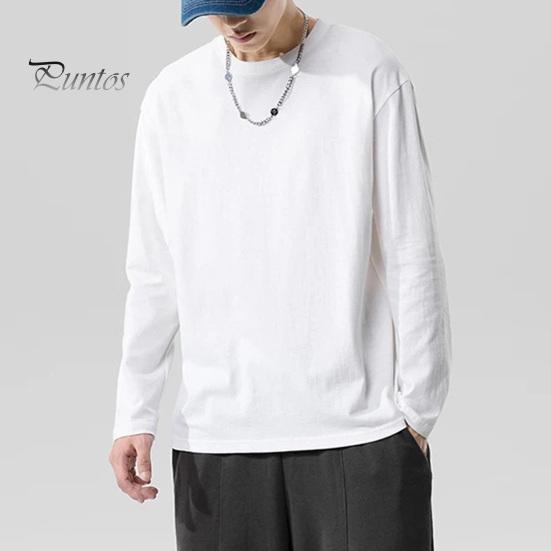 Мужская рубашка с круглым вырезом и длинным рукавом, мягкая дышащая футболка, однотонная, свободный крой, весна-лето, повседневные топы