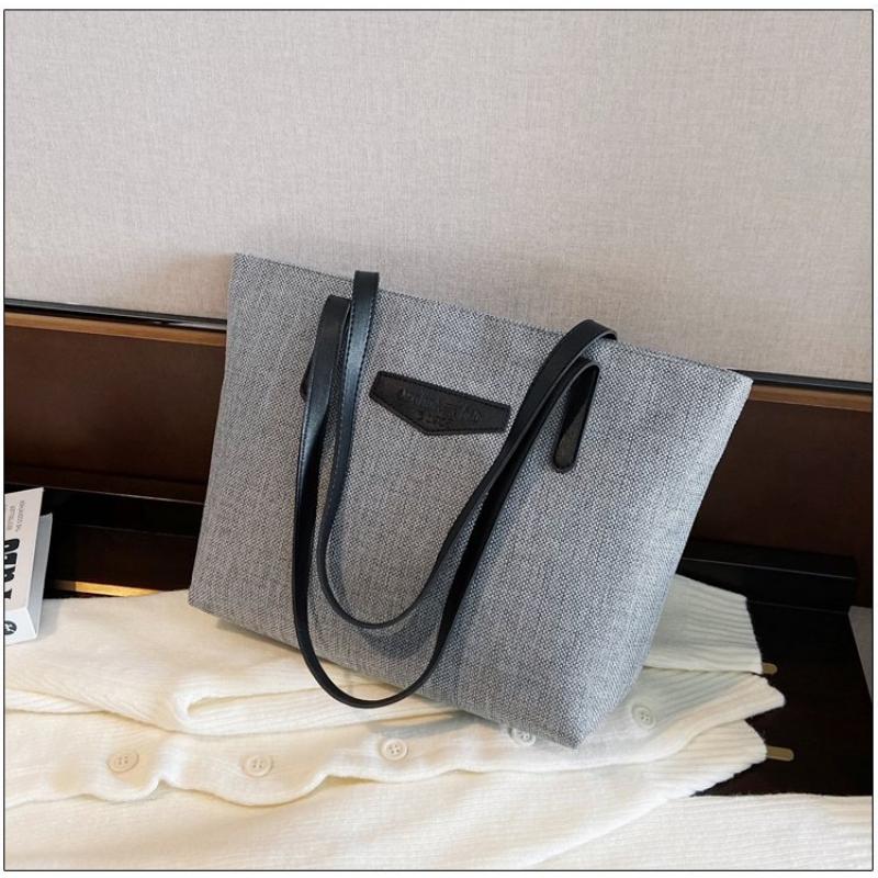 Shoulder Bag for Women Autumn and Winter Cotton Hemp Large Capacity Tote Bag Solid Versatile Shopping Commuter Handbag