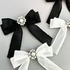 Minimalist Vinatge Retro Black Whit Ribbon Bow Pearl Brooch For Women Versatile Shirt Collar Pins Brooch Clothing Accessory