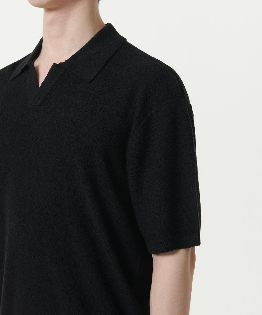 MUSINSA STANDARD Boucle Slit Neck Knitted Polo Shirt [Black]