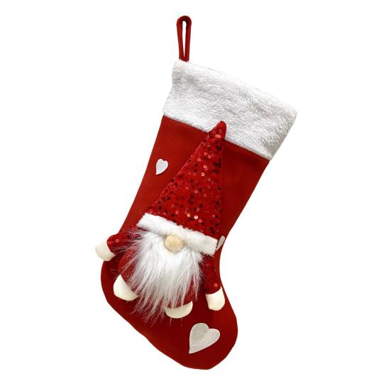 Christmas Stocking Sequins Satan Claus Heart Decor Hanging Stocking with Lanyard Xmas Party Decorative Bag