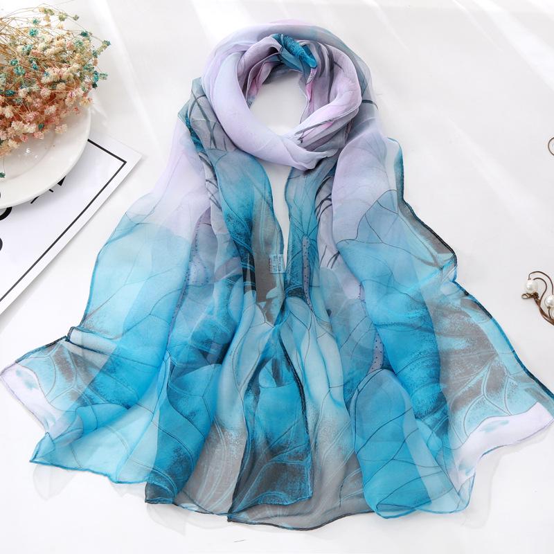 Long Shawls Wraps Women Beach Sunscreen Hijab Floral Print Silk Scarf Chiffon Kerchief Neck Scarves 50x160cm
