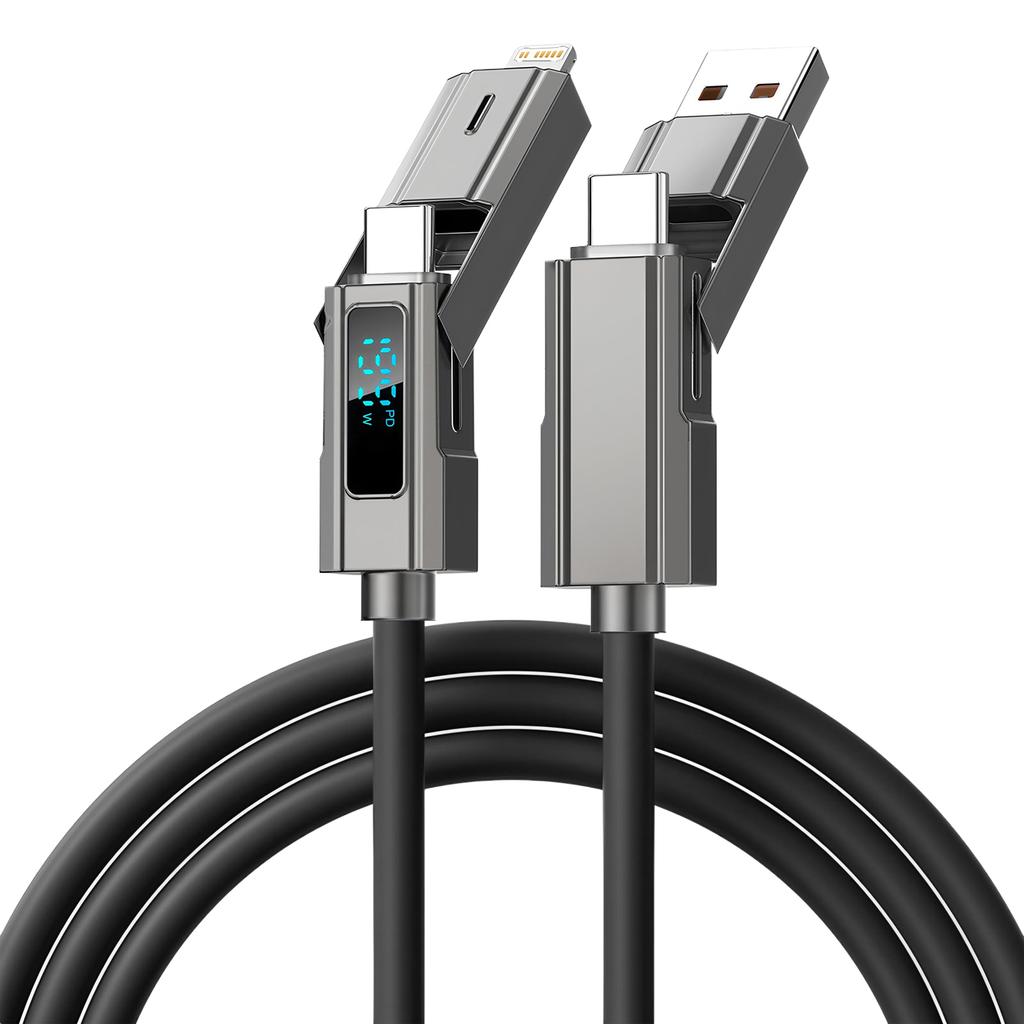Цифровой дисплей 4 в 1 PD USB Type-C Кабель для передачи данных Быстрая зарядка Для iPhone 15 Samsung Xiaomi Redmi OPPO Кабель Быстрое зарядное устройство