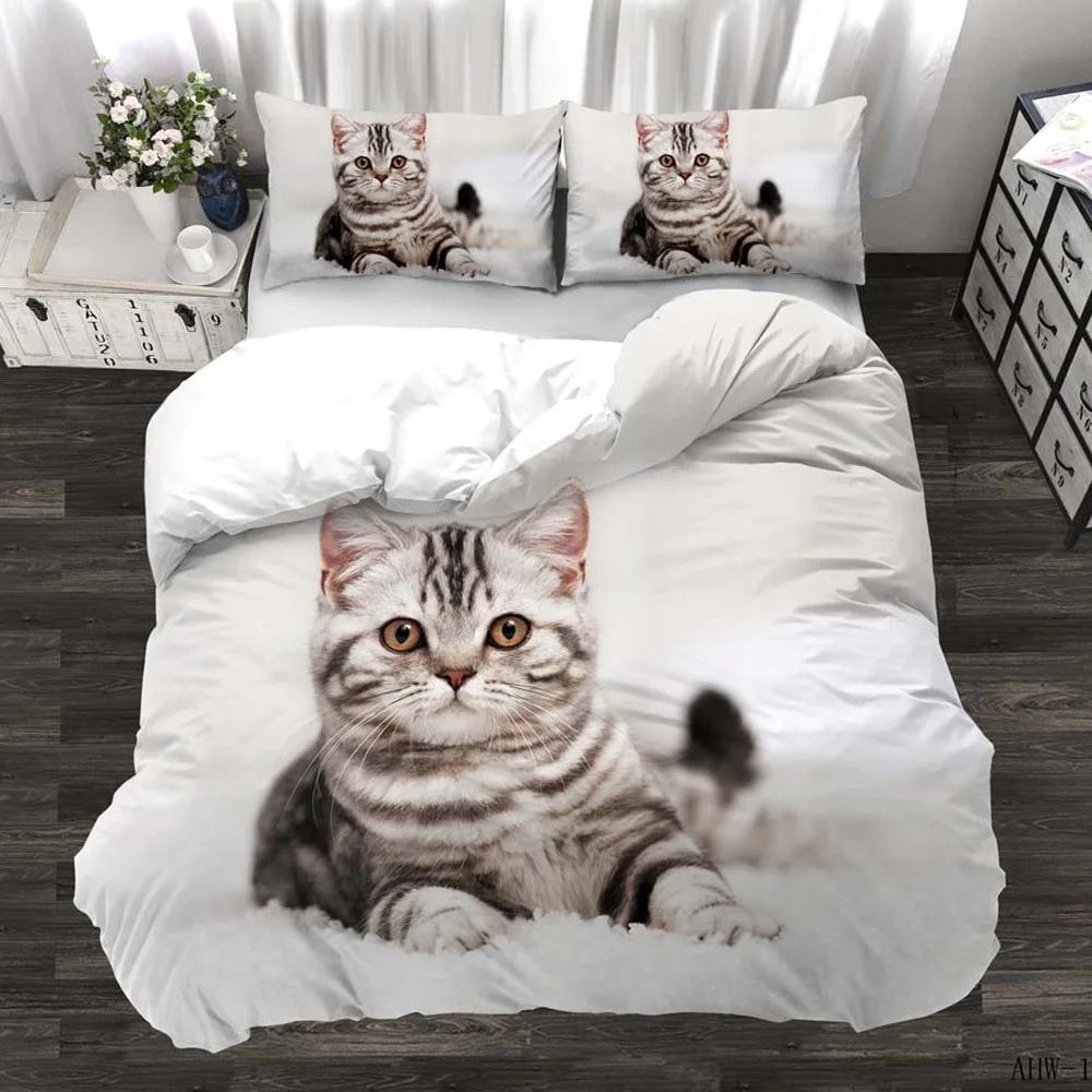 3D Цифровая Печать 2/3 шт. Животное Кот Узор Пододеяльник Наволочка Двуспальная Кровать Комплект Постельного Белья Покрывало Мягкое Микрофибра Постельное Белье Комплект