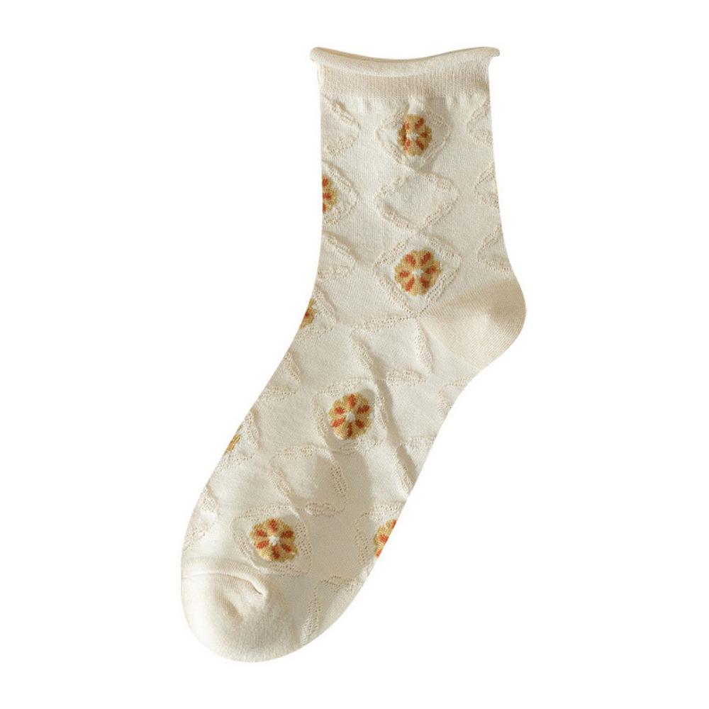 Носки с цветочным принтом, милые вязаные носки средней длины, носки для сна, носки средней длины с цветком, осень