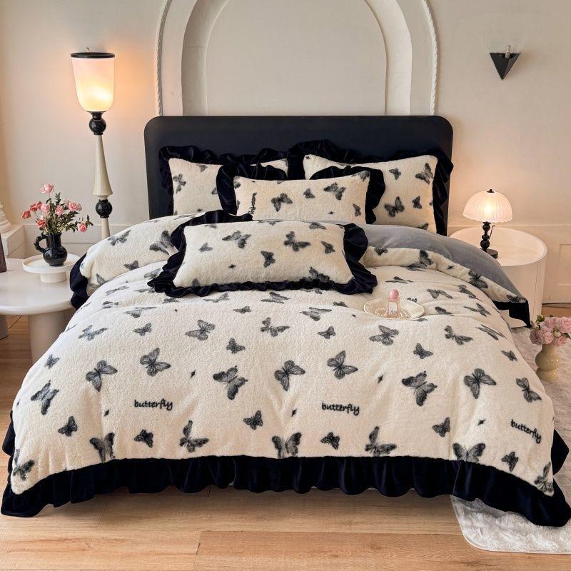 G5Z Winter Plush Coral Fleece Bedding Set - Thickened Double-Sided Duvet Cover & Bed Sheet, Three-Piece Set