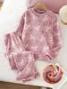 Девочки, Белый топ с бантом и розовыми длинными рукавами и плюшевые штаны с принтом бабочек, Пижамный комплект, Милый мягкий зимний комплект для сна и отдыха для подростков, Удобные комплекты из флиса
