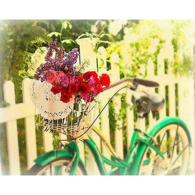 Пейзаж DIY 5D алмазная живопись набор для вышивки крестом мозаика красивый розовый цветок велосипед Алмазная вышивка украшение дома подарок