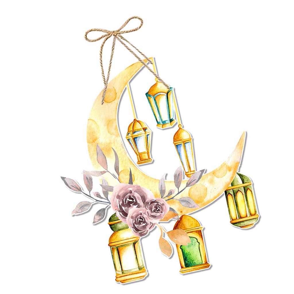 Eid Mubarak Moon Hanging Decorations Elegant Ramadan Paper Door Hanging Sign Display Accessory For Holiday Atmosphere