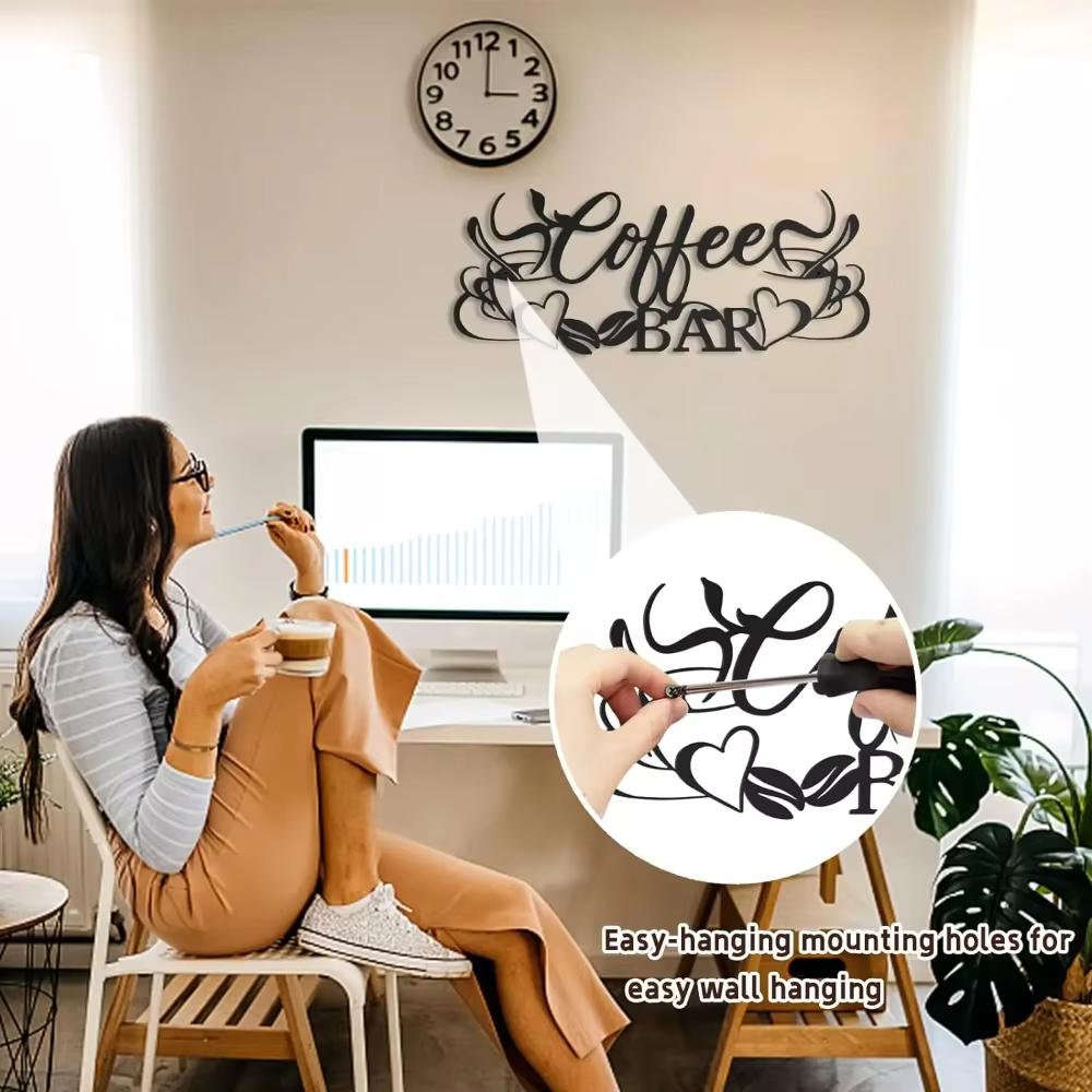 Metal Coffee Bar Sign Decor - Coffee Cup Word Iron Art. Cafe Themed Hanging Wall Sculpture for Kitchen & Restaurant.