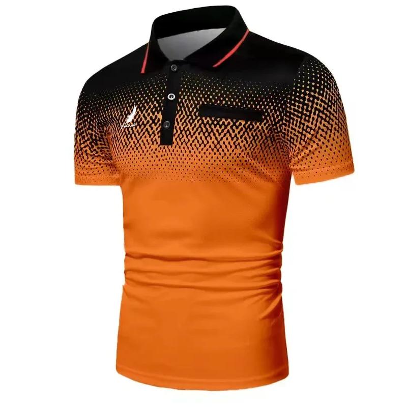 Новая мужская повседневная рубашка поло с отложным воротником и принтом, мужская повседневная рубашка с короткими рукавами в деловом стиле