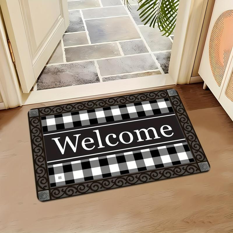 VIKAMA Welcome Check Door Mat Non-Slip Washable Kitchen Bedroom Carpet Indoor And Outdoor Porch Mat Home Decoration