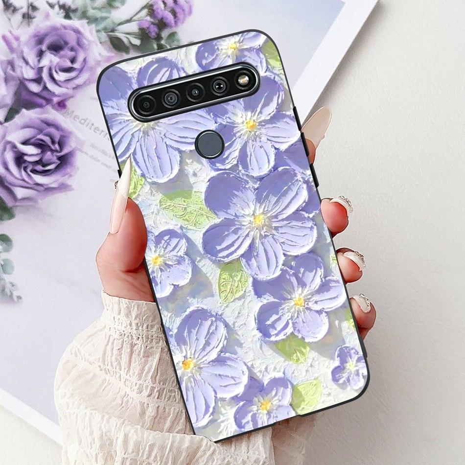 Для LG K41S K51S 2020 Элегантный Чехол для Телефона с Цветочным Котом, Для LG K41S K51S LM-K410 LM-K510 Черный Силиконовый Мягкий Чехол