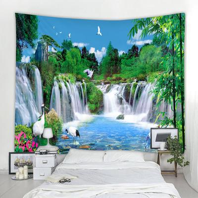 Зеленый Пейзаж Гобелен Альпийский Текущая Вода Водопад Гобелен Украшения Стены Художественный Гобелен Гостиная Комната Украшение Дома