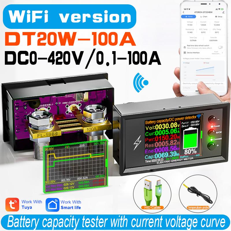 DT20W 0-420V Tuya WiFi Умный Тестер Емкости Литиевой Батареи Цифровой Дисплей Постоянного Тока Напряжения Кулон Мощности