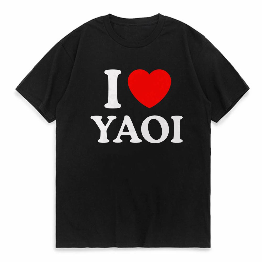 Смешная футболка I Love Yaoi Мужская с круглым вырезом Повседневная хлопковая футболка с коротким рукавом Уличная футболка Подарок на день рождения Верхняя футболка