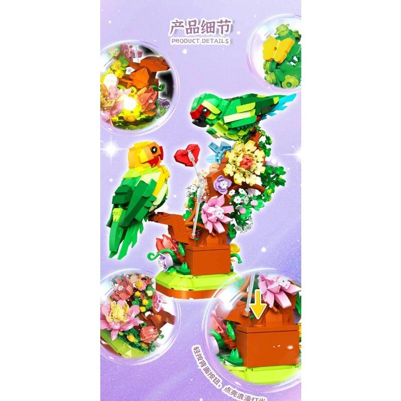 DIY MOC Small Particle Building Blocks 663009 Love Bird Parrot Series Girl Gift Assembly Toys for Children Gifts