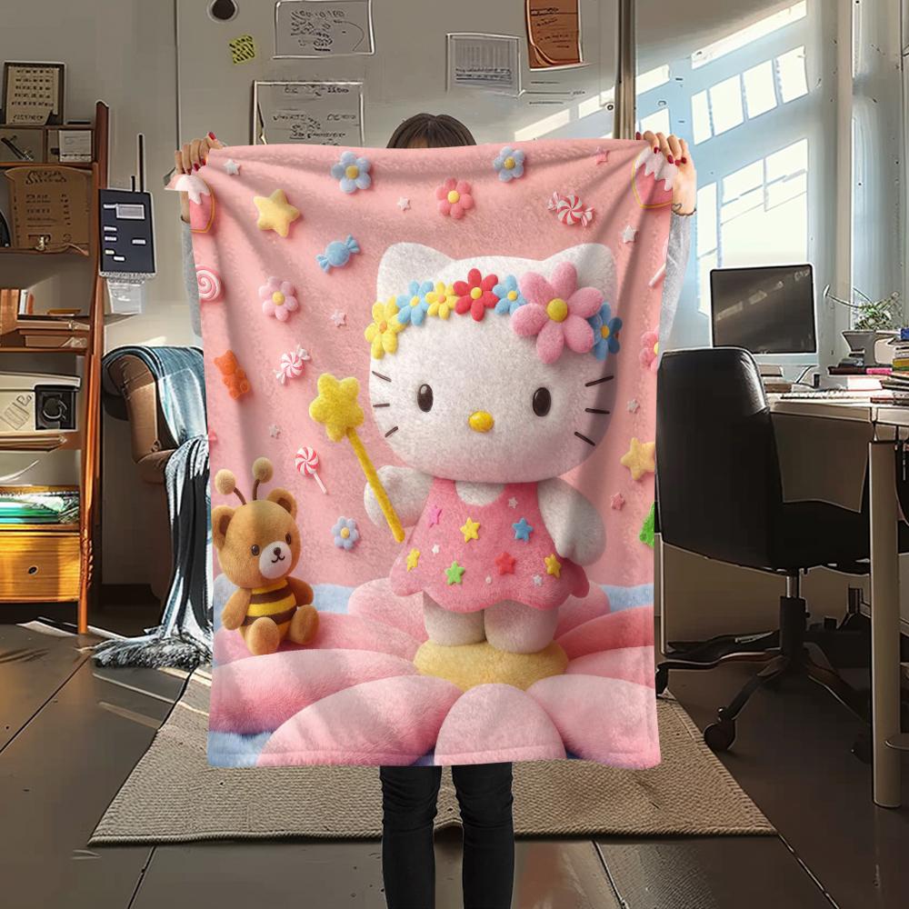1 шт. Розовое фланелевое одеяло Hello Kitty с принтом, Высококачественное, Для всех сезонов, Декор для дома, Тепло и комфорт, Идеально для рождественских подарков