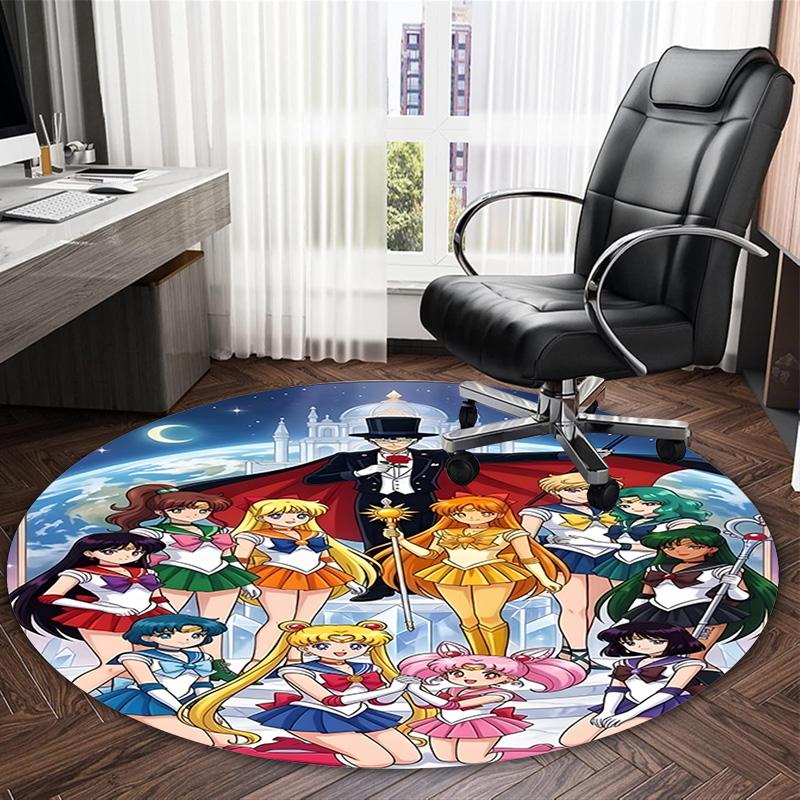 1pc Sailor Moon Carpet, Round Rug, Comfortable, Suitable for Entryways, Living Rooms, Office, And Bedrooms, Christmas Decoration