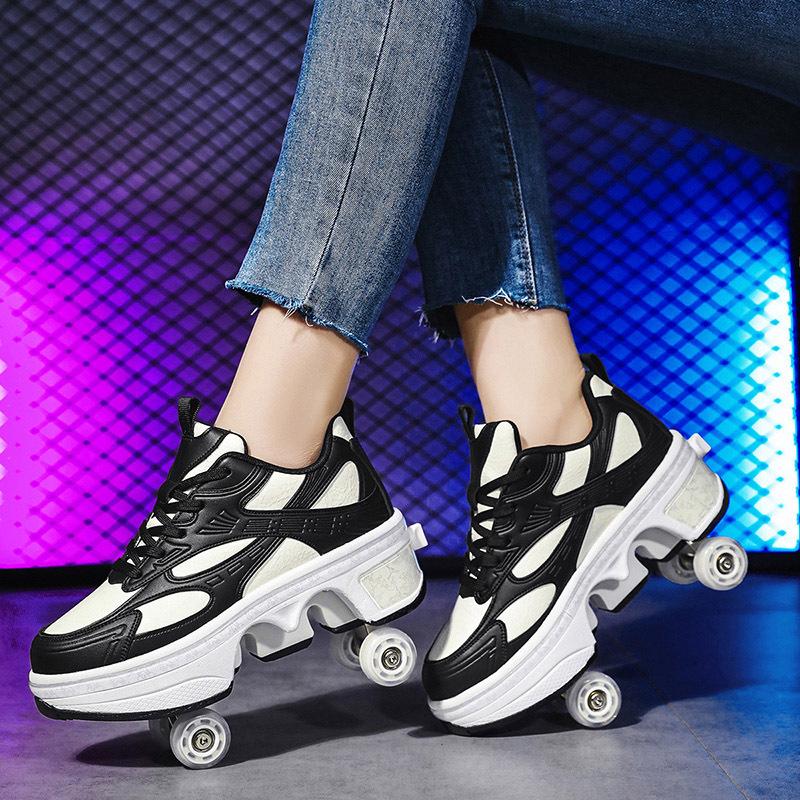 Новые кроссовки для бега, студенческие роликовые коньки, мужские и женские коньки могут уменьшаться одним щелчком, взрослые четырехколесные ролики