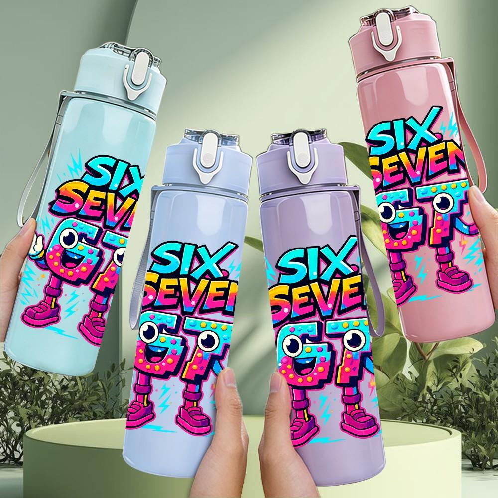 1PC Six Seven GT Cartoon Letter 750ml Color Plastic Sports Water Bottle Leakproof Flip Straw Lid Suitable for Sports Office Home Use
