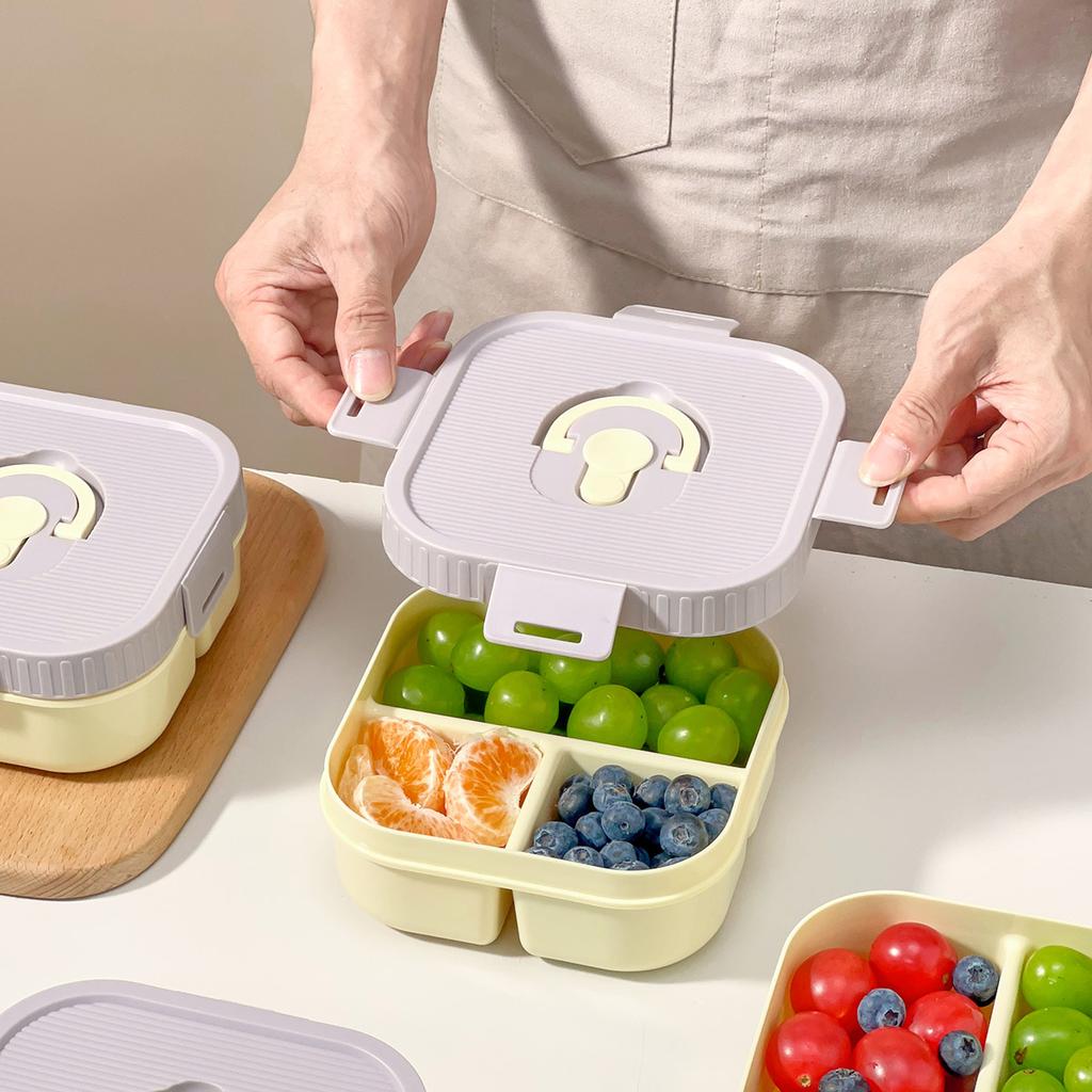 2/3 Grids Reusable Square Plastic Bento Lunch Box Portable Divided Fruit Salad Food Container Kids Students Microwave Heatable