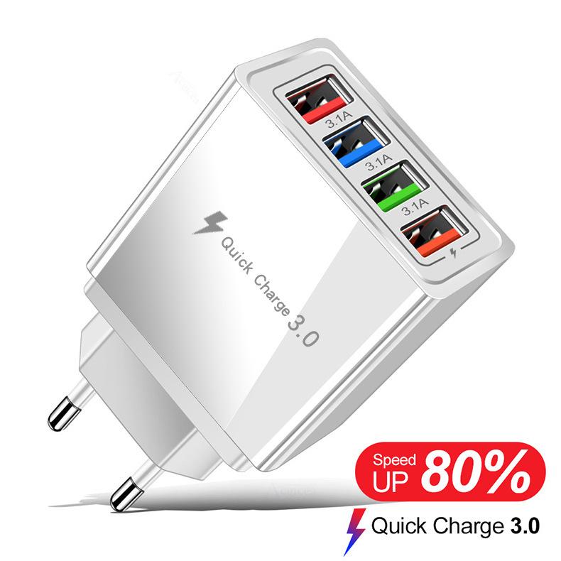 4-портовое USB-зарядное устройство для мобильных устройств 3A со светодиодом - стандарты ЕС, США, Великобритании, совместимо с планшетами