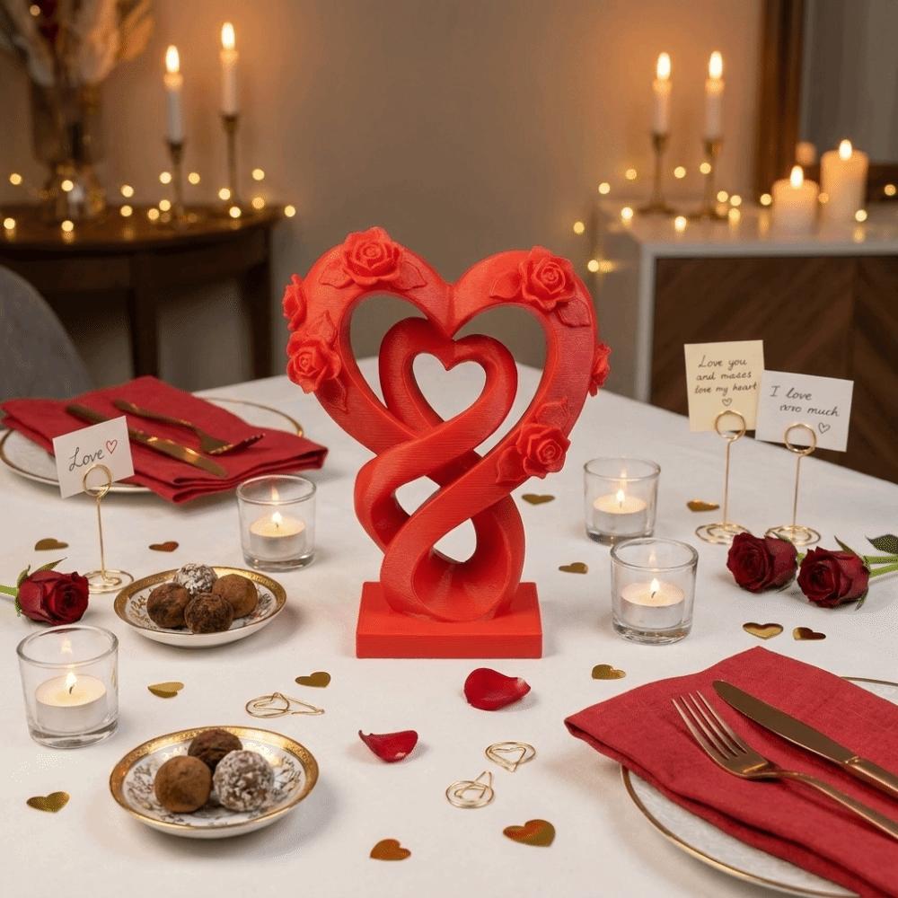 Modern Heart Rose Ornament Romantic Heart Statue Ornament Creative Love Ornament  Valentine’s Gift