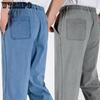 XL-5XL Весна Лето Осень Зима Однотонные Повседневные Длинные Брюки Мужские Хлопково-Льняные Эластичные Средняя Посадка Большой Размер Дышащие Свободные Карманы Брюки