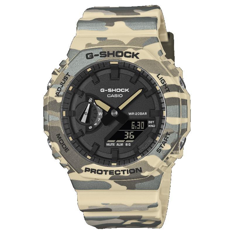 Casio Мужские часы G-SHOCK из смолы, водостойкость 200 м, аналоговые, ударопрочные, кварцевые, GA-2100CM-5A