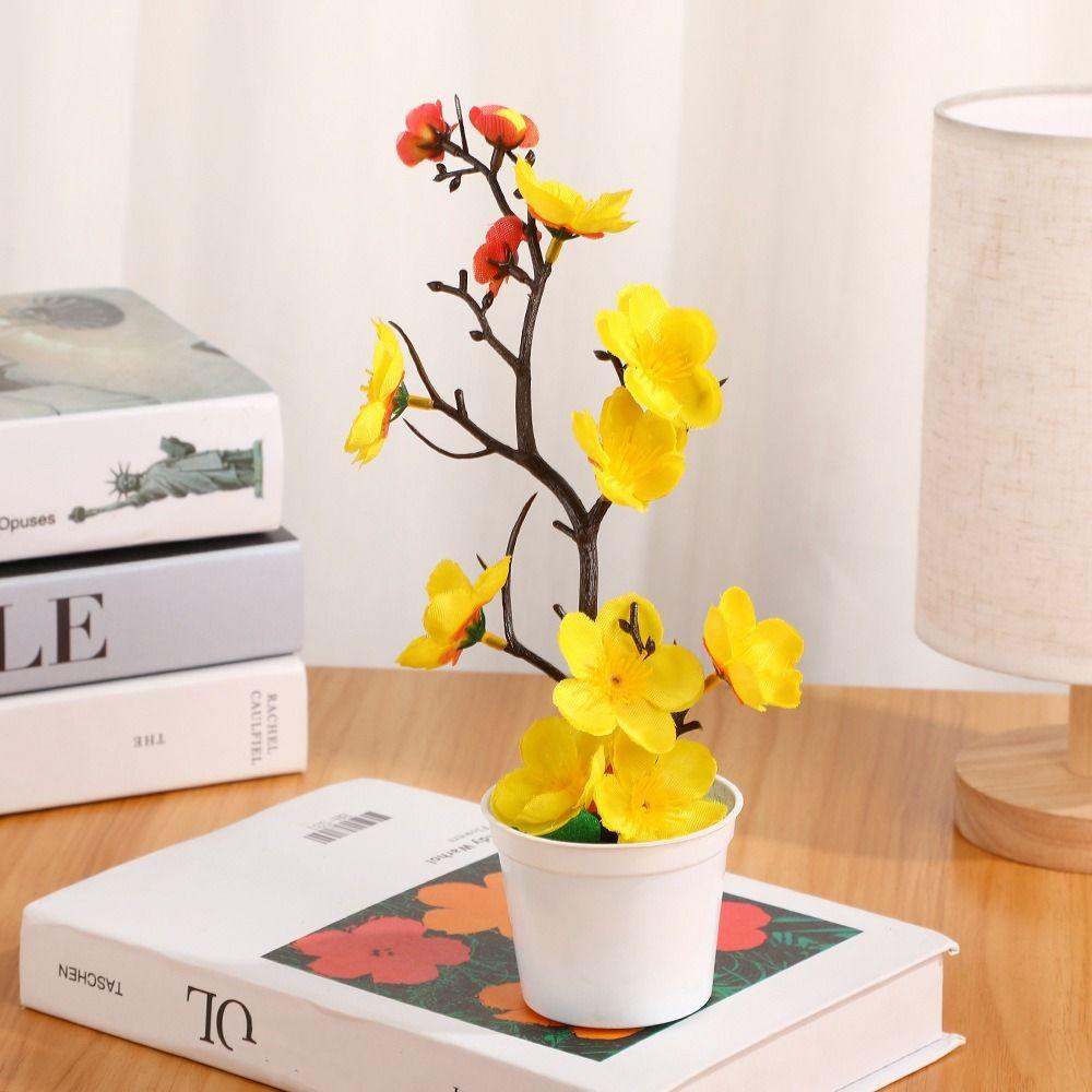 5 Colors Artificial Potted Plant 11*27cm Simulated Tree Ornaments New Plum Blossom Pot