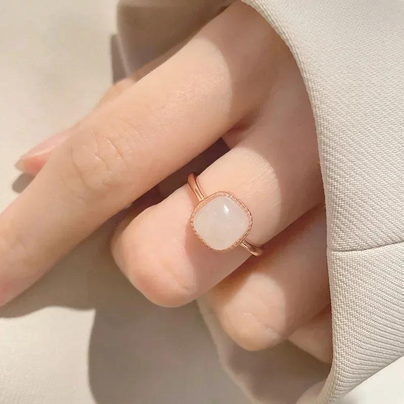 New Imitation Jade Rings Retro Rings Fashion Sweet Finger Ring for Women Simple Party Jewelry Festival Gift Adjustable Open Ring