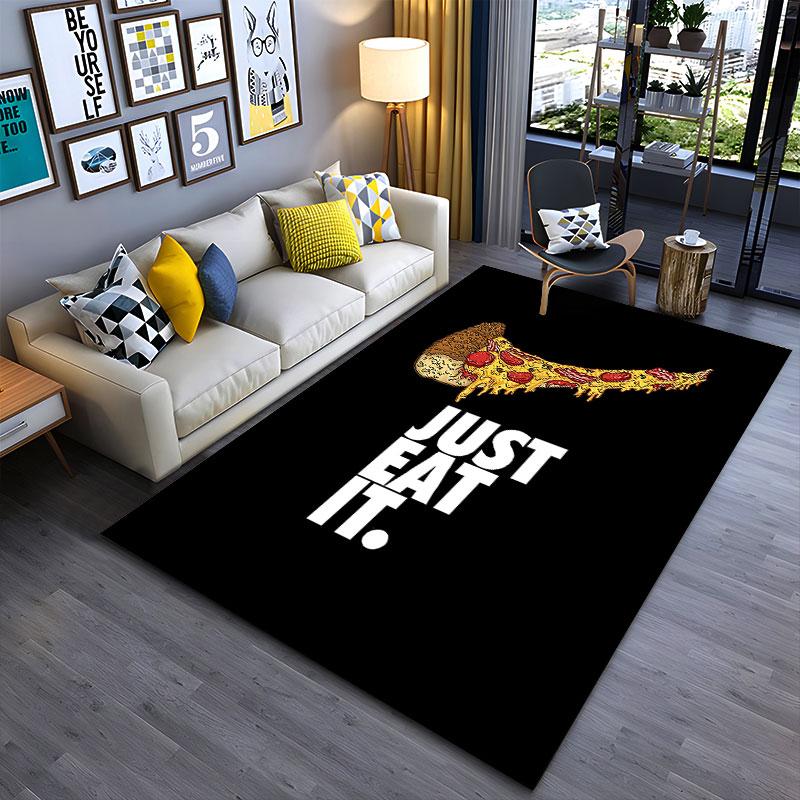 Pizza Slice Slogan Carpet suitable as a non-slip mat for the living room or bedroom sofa